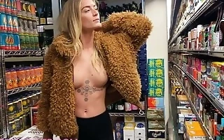 Braless and Nipslips in the Grocery Store
